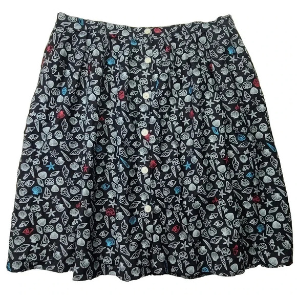 Modcloth Sea Shells Pleated Skirt Womens Plus 26 Black Linen Blend Lined Pockets - Picture 1 of 7